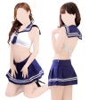 Blue schoolgirl cosplay outfit (skirt, bra, g-string)