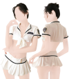 White policewoman cosplay outfit (skirt, police bra, thong)